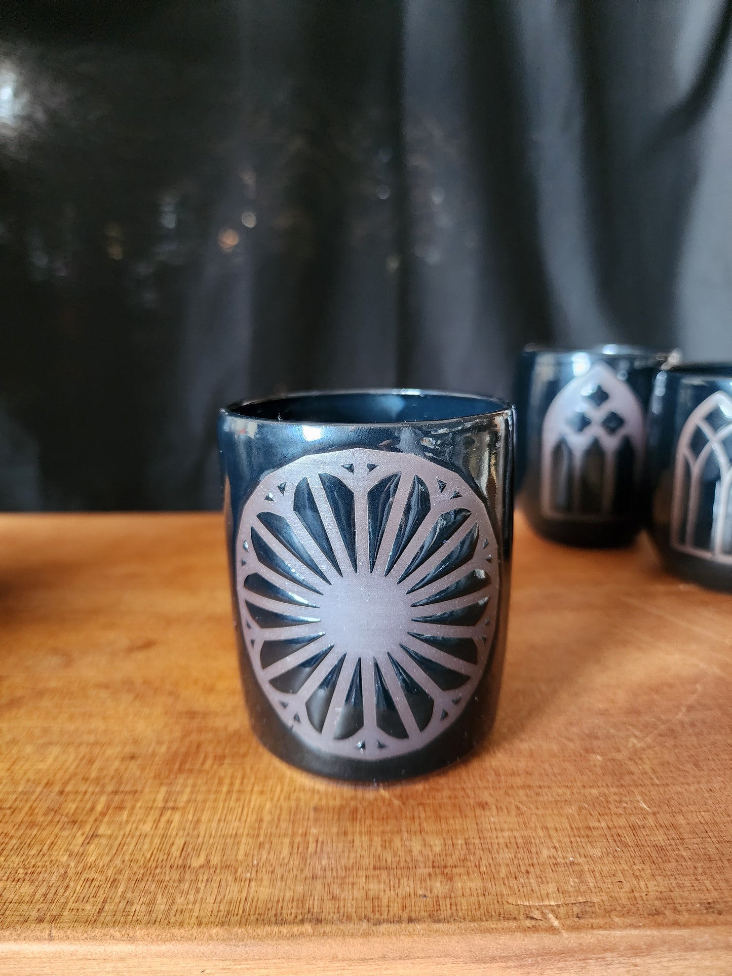 Cathedral Window Tumblers - Black on Black - 3